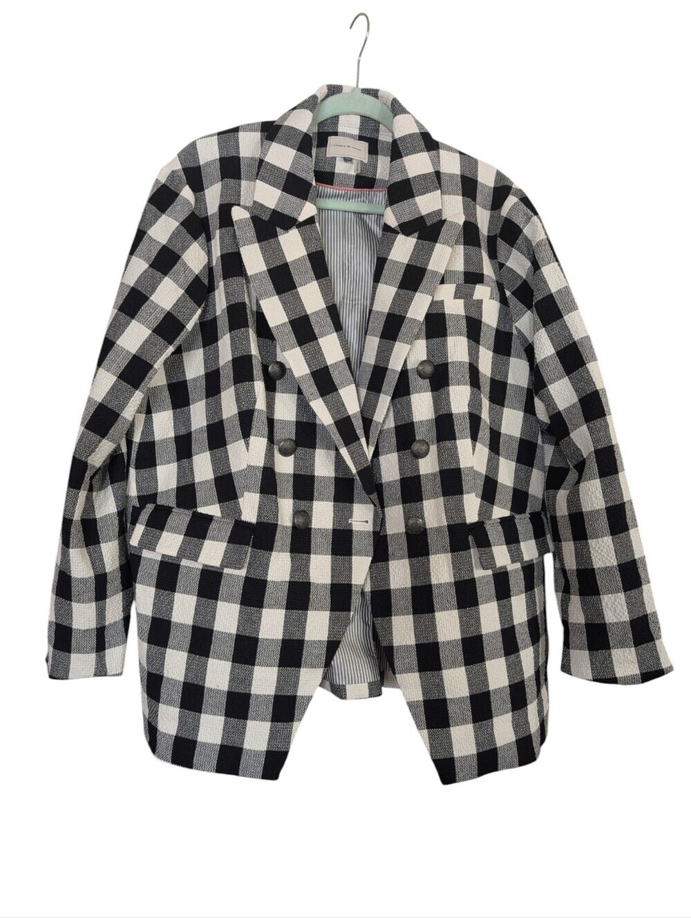 Court & Rowe Black White Gingham Double Breasted Blazer Jacket 20W Plus Size - Picture 2 of 11